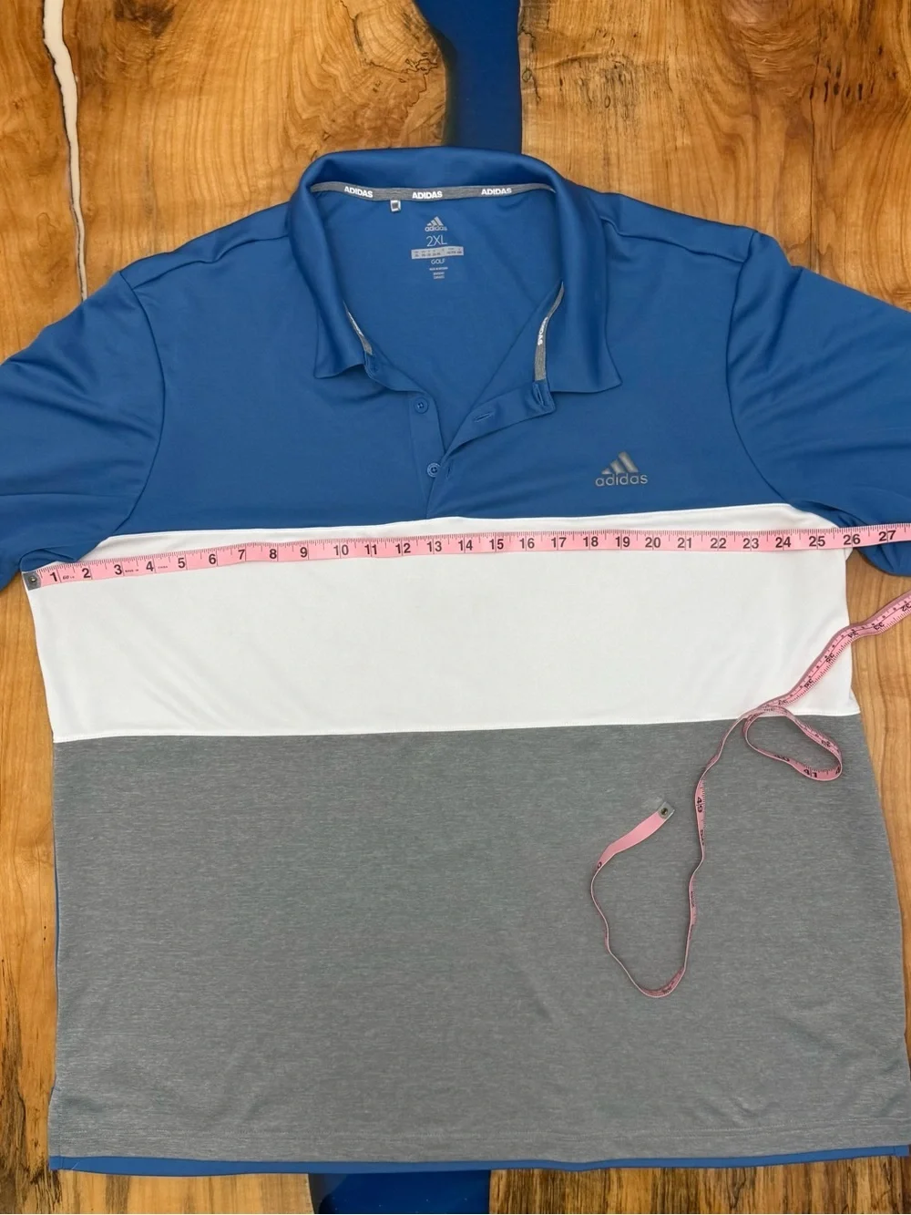 Adidas Golf Polo Shirt 2XL Blue White Gray Colorblock Performance Short Sleeve